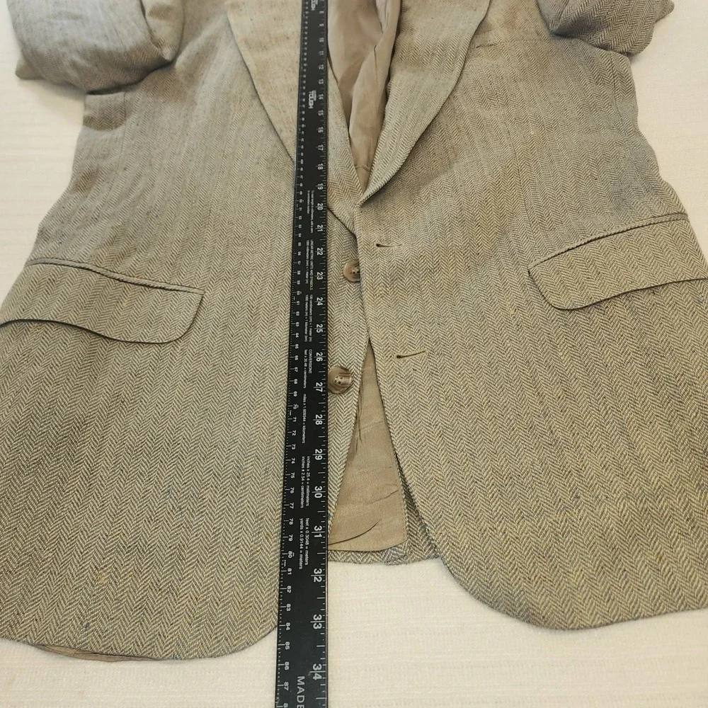 Orvis Mens 42L Herringbone Tweed Blazer Sport Coat Tan Brown Made in USA 42 Long